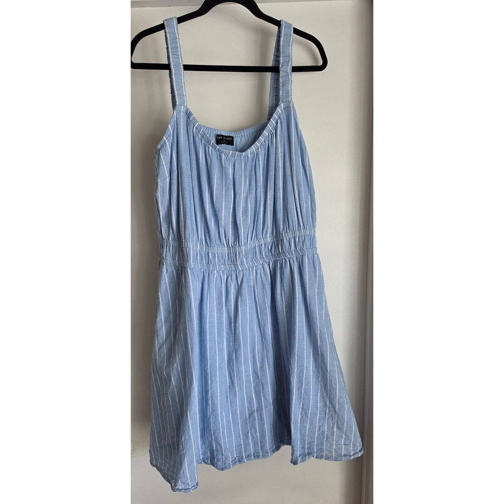 Lane Bryant Mini Dress Size 20 Sleeveless Blue White Striped Linen Coastal